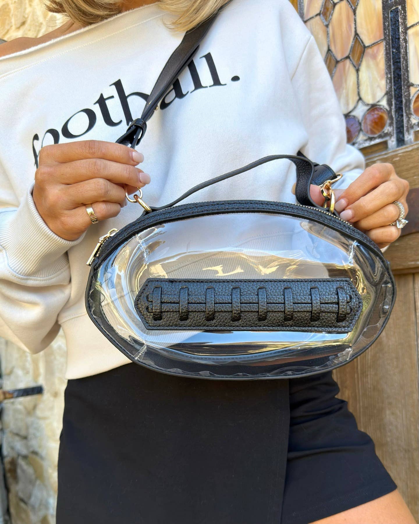 TG10695 Clear Gameday Football Stitch Detail Crossbody Bag