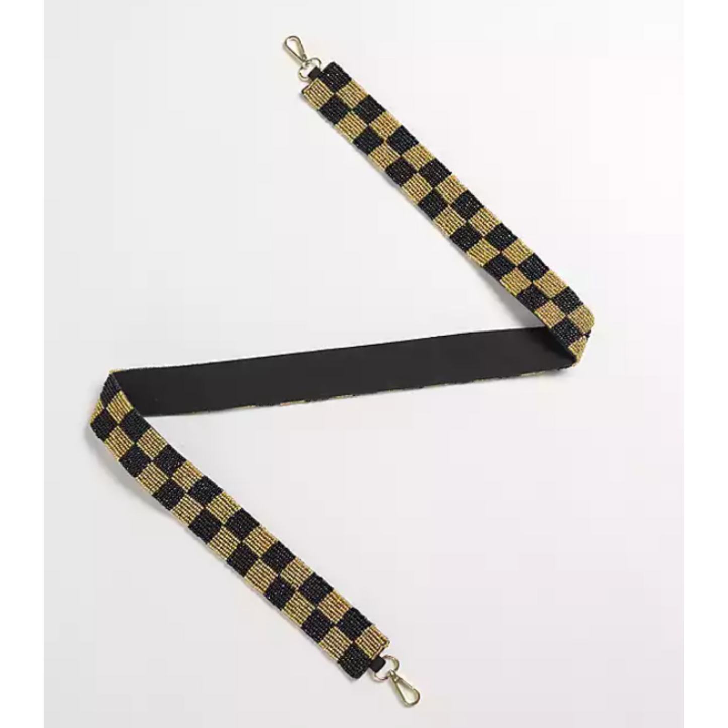 Black and Gold Check Beaded Purse Strap
