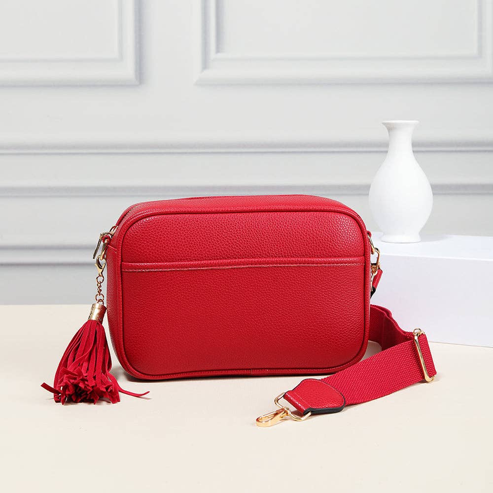 TG10204 Solid Color Tassel Camera Crossbody Bag