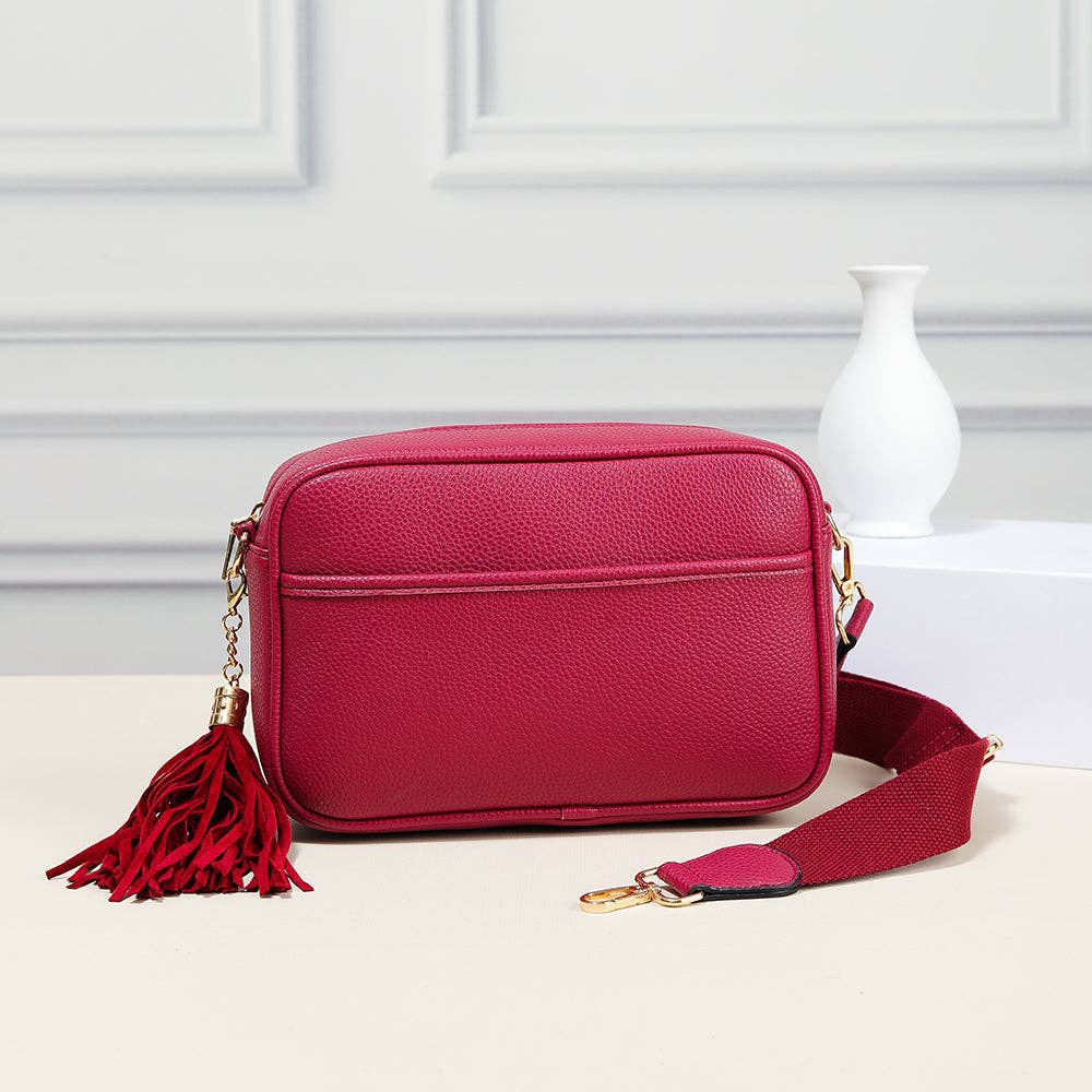 TG10204 Solid Color Tassel Camera Crossbody Bag