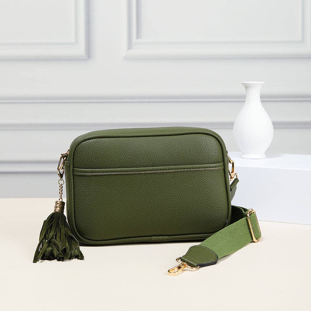 TG10204 Solid Color Tassel Camera Crossbody Bag