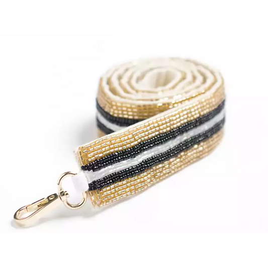 Black and Gold stripe Beaded Purse Strap