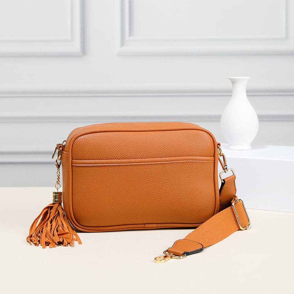 TG10204 Solid Color Tassel Camera Crossbody Bag